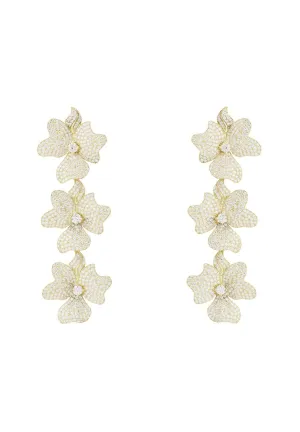 Latelita London Jasmine Flower Triple Drop Earrings Gold