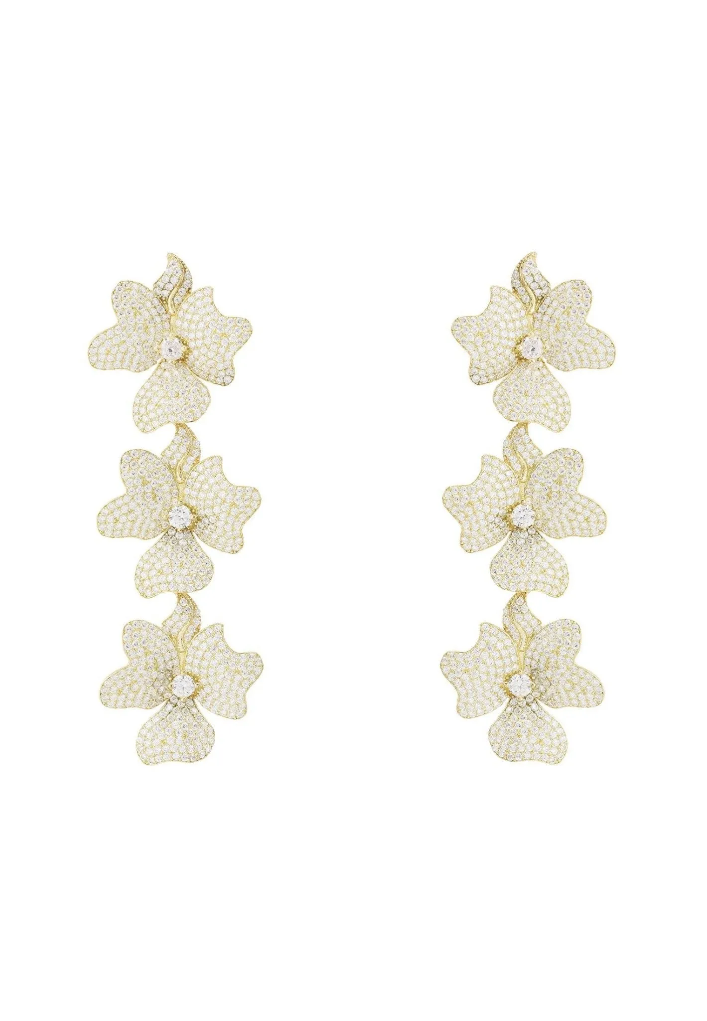 Latelita London Jasmine Flower Triple Drop Earrings Gold